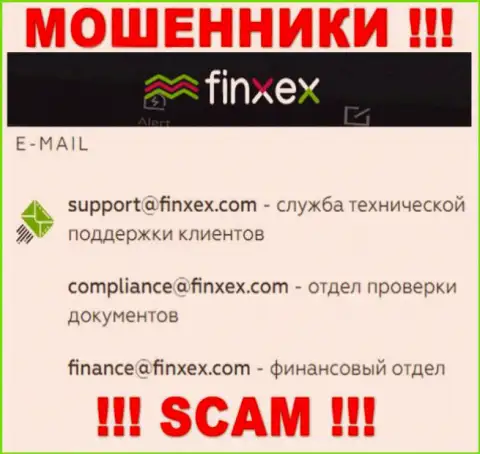 В разделе контактов кидал Finxex Com, представлен вот этот адрес электронного ящика для обратной связи с ними