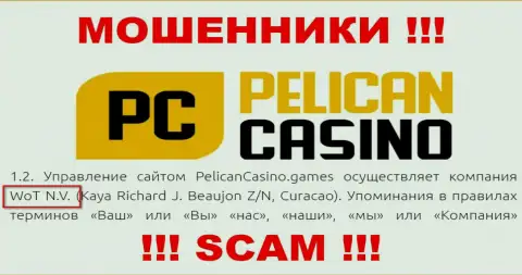 Юридическое лицо компании PelicanCasino Games - это WoT N.V.