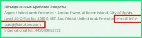 Адрес электронного ящика представительства Джей ФЭс Брокерс в ОАЭ