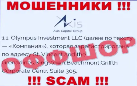 Юридический адрес жуликов Axis Capital Group в оффшоре - Садовническая улица, 14, г. Москва, 115035, представленная инфа расположена на их официальном интернет-портале