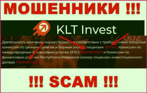 Хоть KLTInvest Com и предоставляют на веб-сайте номер лицензии, будьте в курсе - они в любом случае ВОРЫ !!!