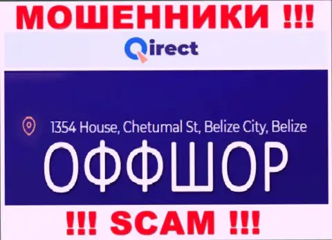 Организация Qirect указывает на web-ресурсе, что находятся они в оффшорной зоне, по адресу: 1354 House, Chetumal St, Belize City, Belize