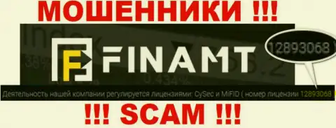 Обманщики Finamt LTD не скрыли свою лицензию, опубликовав ее на web-портале, но будьте очень бдительны !!!