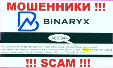 Binaryx не скрыли регистрационный номер: 14819844, да и зачем, сливать клиентов он совсем не мешает