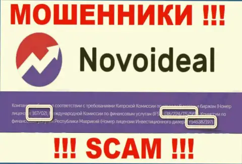 Не имейте дело с компанией NovoIdeal, зная их лицензию на осуществление деятельности, предоставленную на сайте, Вы не сумеете спасти свои вложенные деньги