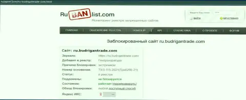 Веб-портал Будриган Трейд в пределах Российской Федерации заблокирован Генпрокуратурой