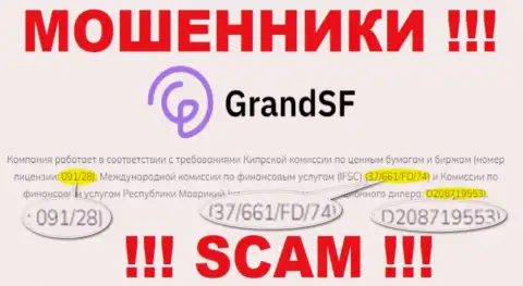 GrandSF Com - это наглые МОШЕННИКИ, с лицензией (сведения с сайта), разрешающей лишать денег народ