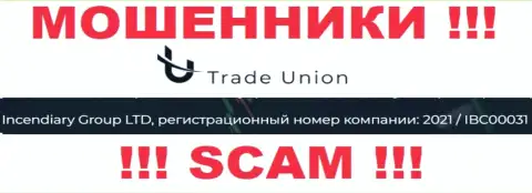Рег. номер мошенников Trade Union, найденный у их на официальном онлайн-сервисе: 2021/IBC00031