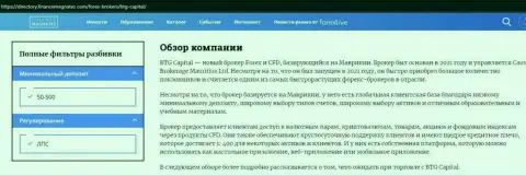 Обзор деятельности дилинговой компании BTGCapital на сайте директери финансмагнат ком