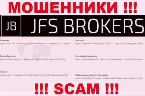JFS Brokers на своем веб-сайте засветили липовые сведения касательно юридического адреса