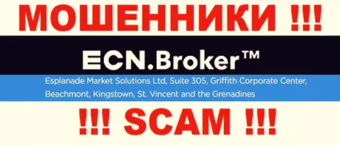 Незаконно действующая организация ECN Broker зарегистрирована в оффшорной зоне по адресу: Suite 305, Griffith Corporate Center, Beachmont, Kingstown, St. Vincent and the Grenadine, будьте крайне осторожны