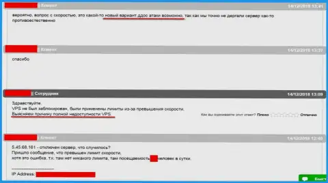 Общение со службой тех обслуживания хостинг-провайдера, где располагался web-сайт ffin.xyz относительно ситуации с нарушением в работе сервера