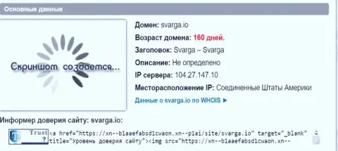 Возраст доменного имени Форекс дилинговой организации Сварга, согласно информации, которая получена на веб-сервисе doverievseti rf