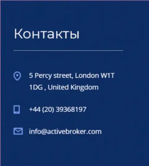 Адрес главного офиса ФОРЕКС дилера Актив Брокер, представленный на официальном сайте данного форекс брокера